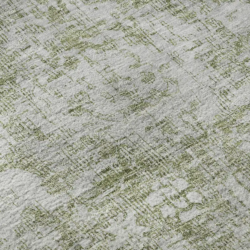 Artichoke Green And Ivory Oriental Washable Area Rug With UV Protection Photo 9