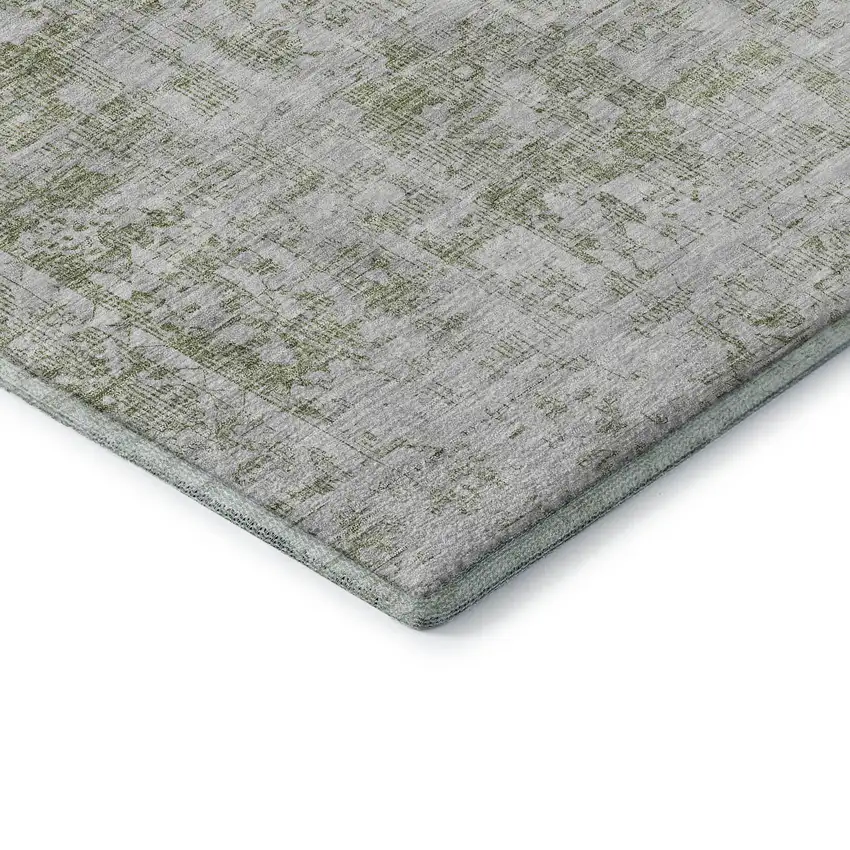 Artichoke Green And Ivory Oriental Washable Area Rug With UV Protection Photo 6
