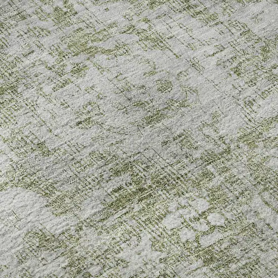Artichoke Green And Ivory Oriental Washable Area Rug With UV Protection Photo 8