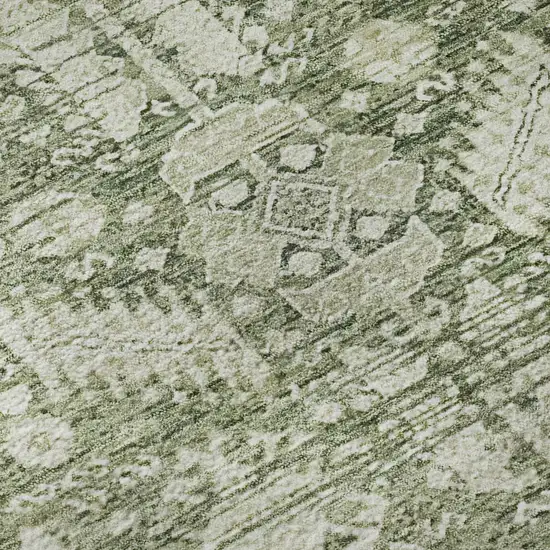 Artichoke Green And Ivory Oriental Washable Area Rug With UV Protection Photo 9