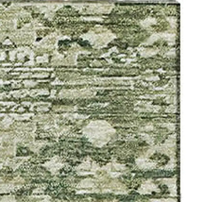Artichoke Green And Ivory Oriental Washable Area Rug With UV Protection Photo 2