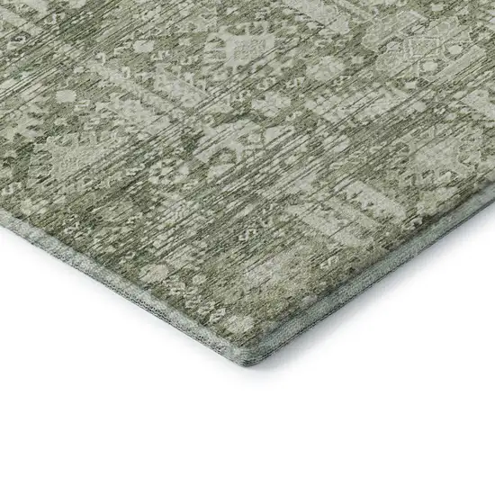 Artichoke Green And Ivory Oriental Washable Area Rug With UV Protection Photo 7