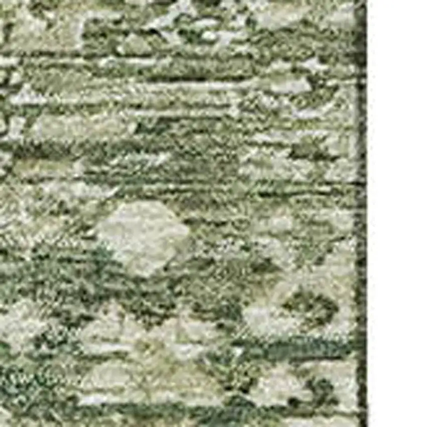 Artichoke Green And Ivory Oriental Washable Area Rug With UV Protection Photo 2