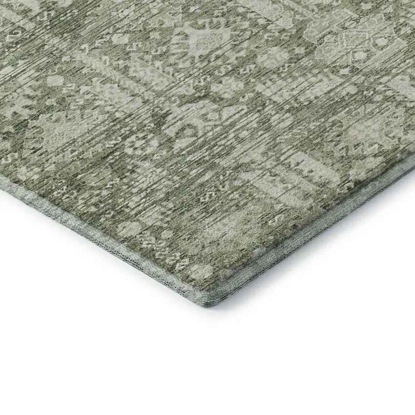 Artichoke Green And Ivory Oriental Washable Area Rug With UV Protection Photo 7