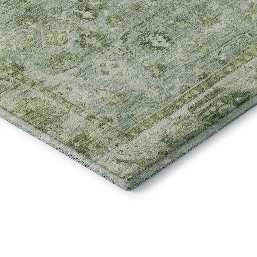 Artichoke Green And Ivory Oriental Washable Area Rug With UV Protection Photo 7