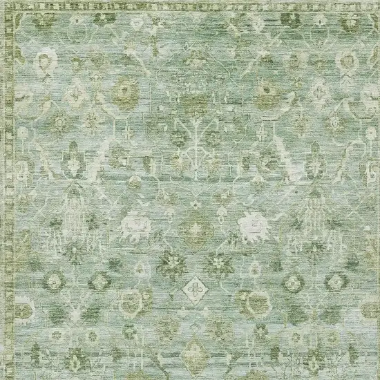 Artichoke Green And Ivory Oriental Washable Area Rug With UV Protection Photo 2