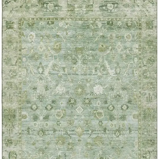 Artichoke Green And Ivory Oriental Washable Area Rug With UV Protection Photo 3