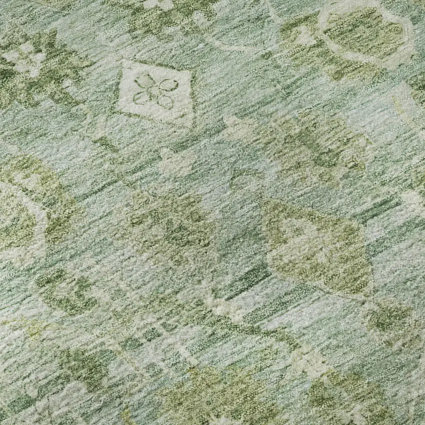 Artichoke Green And Ivory Oriental Washable Area Rug With UV Protection Photo 9