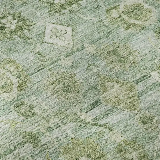 Artichoke Green And Ivory Oriental Washable Area Rug With UV Protection Photo 8
