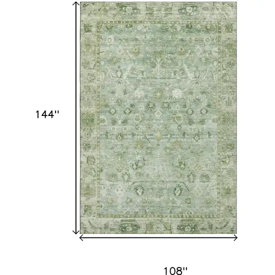 Artichoke Green And Ivory Oriental Washable Area Rug With UV Protection Photo 9