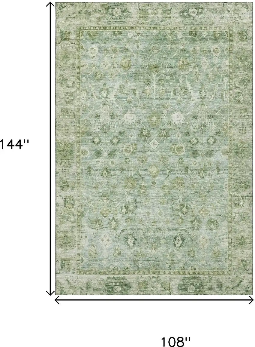 Artichoke Green And Ivory Oriental Washable Area Rug With UV Protection Photo 9