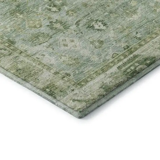 Artichoke Green And Ivory Oriental Washable Area Rug With UV Protection Photo 7