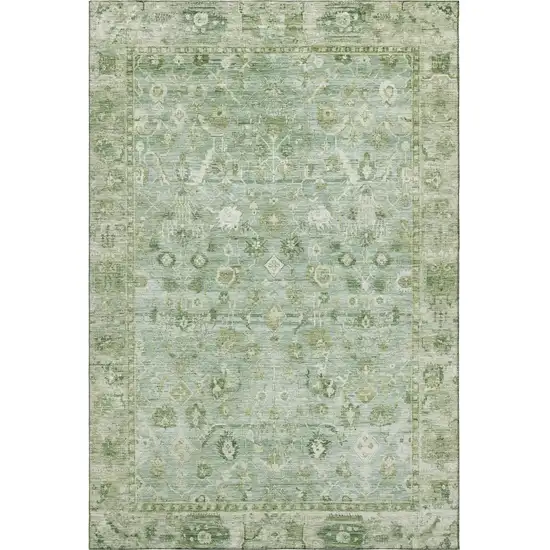 Artichoke Green And Ivory Oriental Washable Area Rug With UV Protection Photo 3