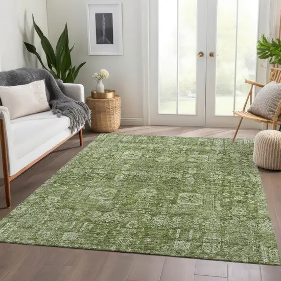 Artichoke Green And Ivory Oriental Washable Indoor Outdoor Area Rug Photo 8