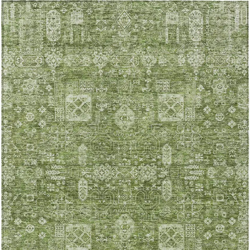 Artichoke Green And Ivory Oriental Washable Indoor Outdoor Area Rug Photo 7