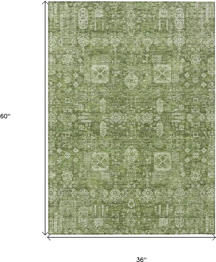Artichoke Green And Ivory Oriental Washable Indoor Outdoor Area Rug Photo 3