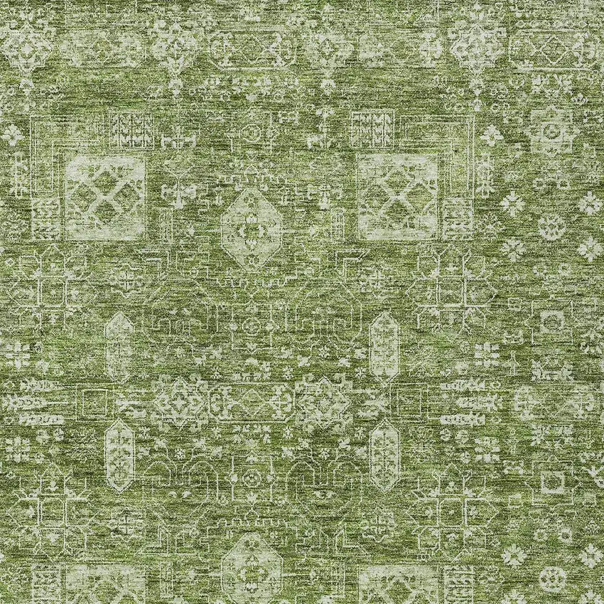 Artichoke Green And Ivory Oriental Washable Indoor Outdoor Area Rug Photo 5
