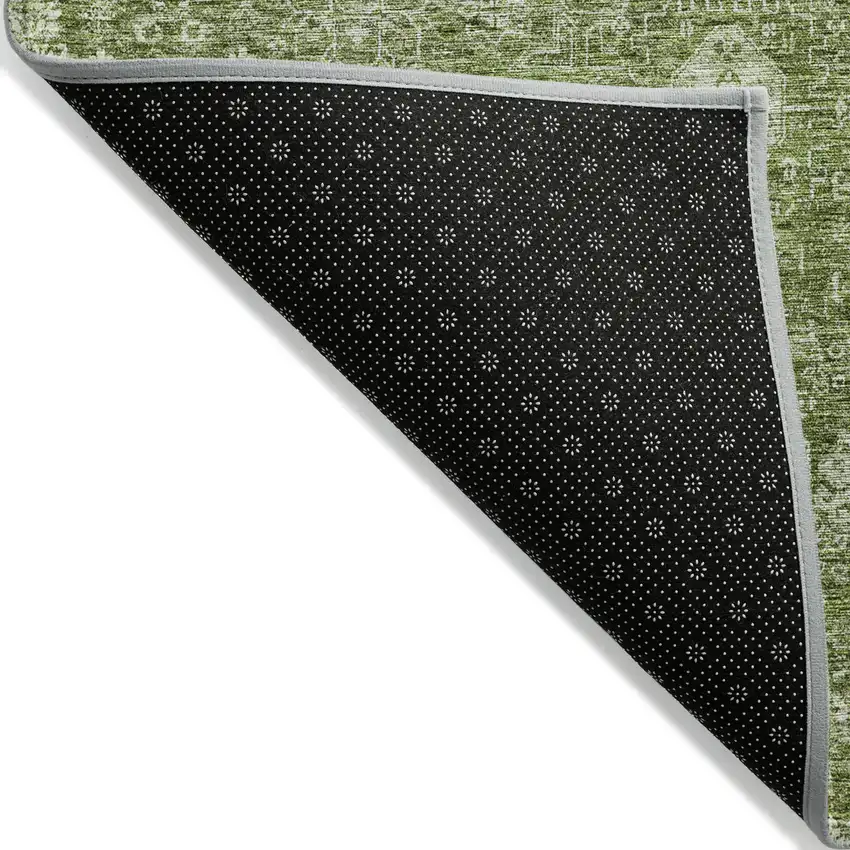 Artichoke Green And Ivory Oriental Washable Indoor Outdoor Area Rug Photo 3