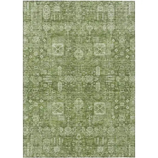 Artichoke Green And Ivory Oriental Washable Indoor Outdoor Area Rug Photo 2