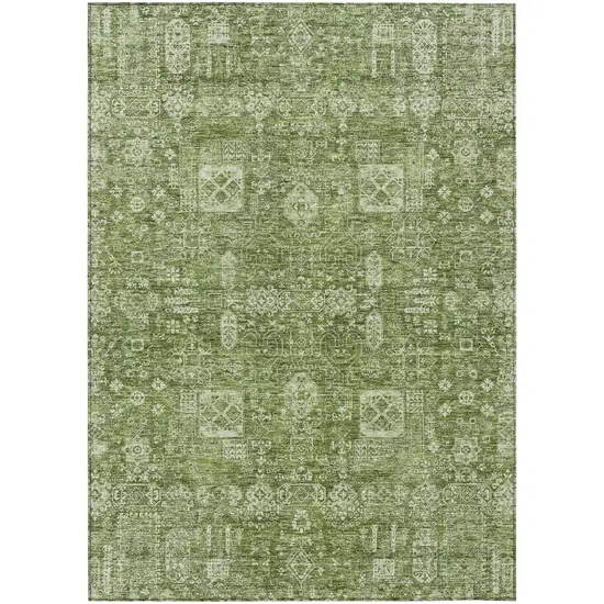 Artichoke Green And Ivory Oriental Washable Indoor Outdoor Area Rug Photo 2