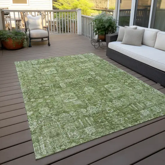 Artichoke Green And Ivory Oriental Washable Indoor Outdoor Area Rug Photo 7