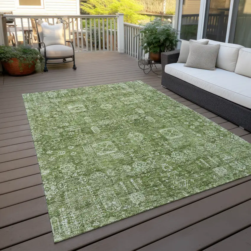 Artichoke Green And Ivory Oriental Washable Indoor Outdoor Area Rug Photo 7