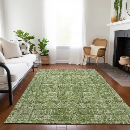 Artichoke Green And Ivory Oriental Washable Indoor Outdoor Area Rug Photo 7