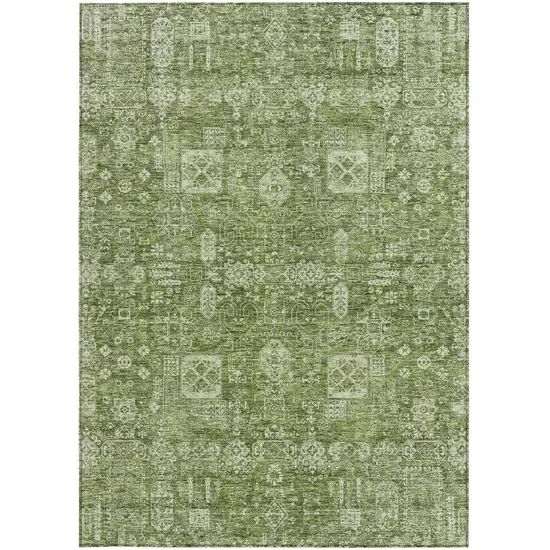 Artichoke Green And Ivory Oriental Washable Indoor Outdoor Area Rug Photo 4