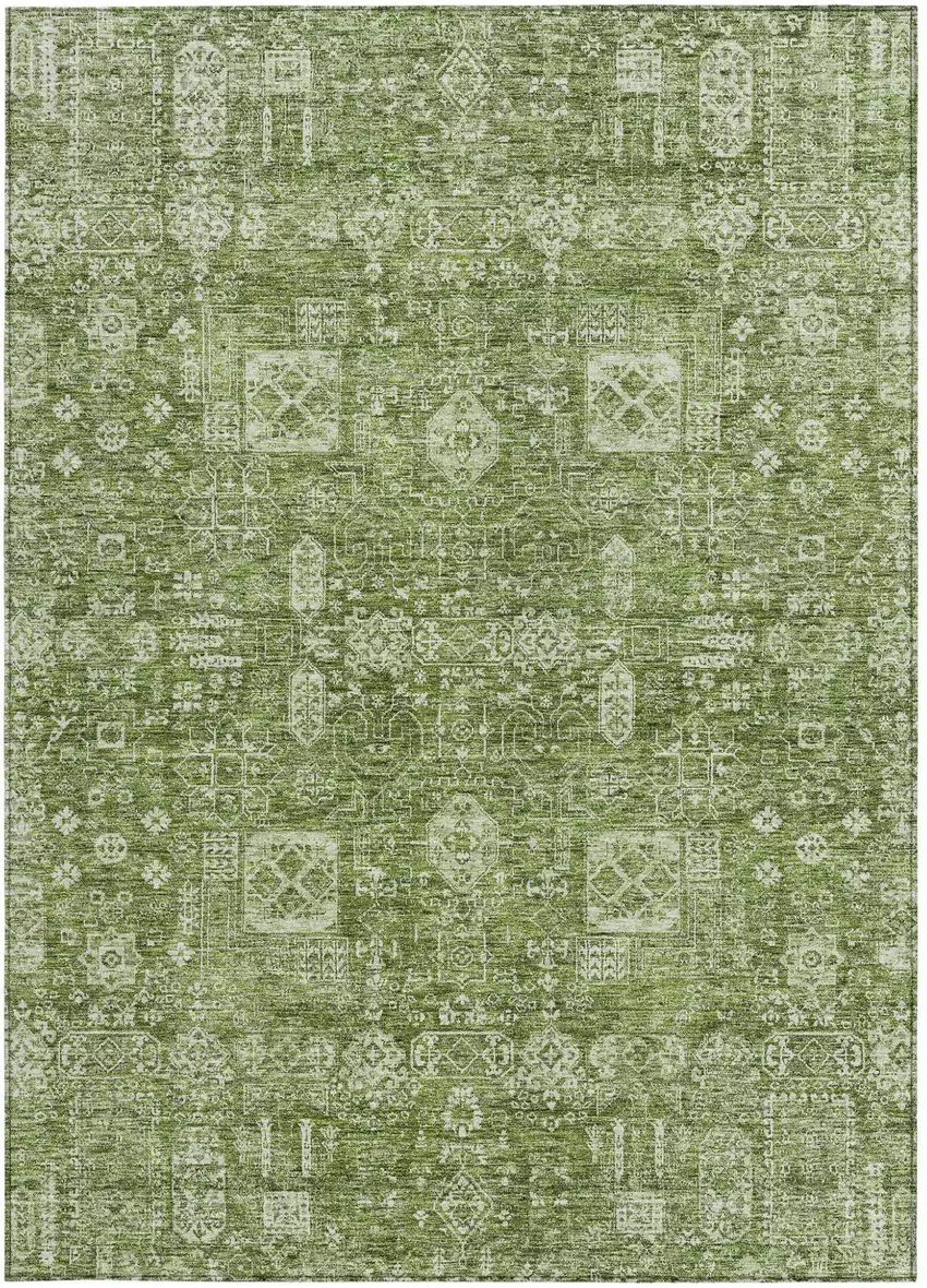 Artichoke Green And Ivory Oriental Washable Indoor Outdoor Area Rug Photo 4