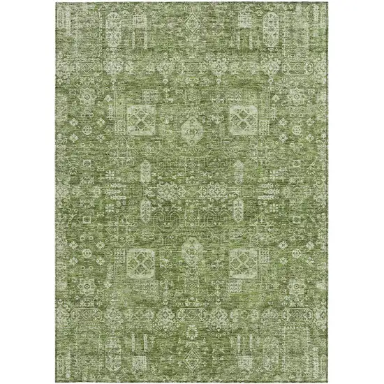 Artichoke Green And Ivory Oriental Washable Indoor Outdoor Area Rug Photo 4