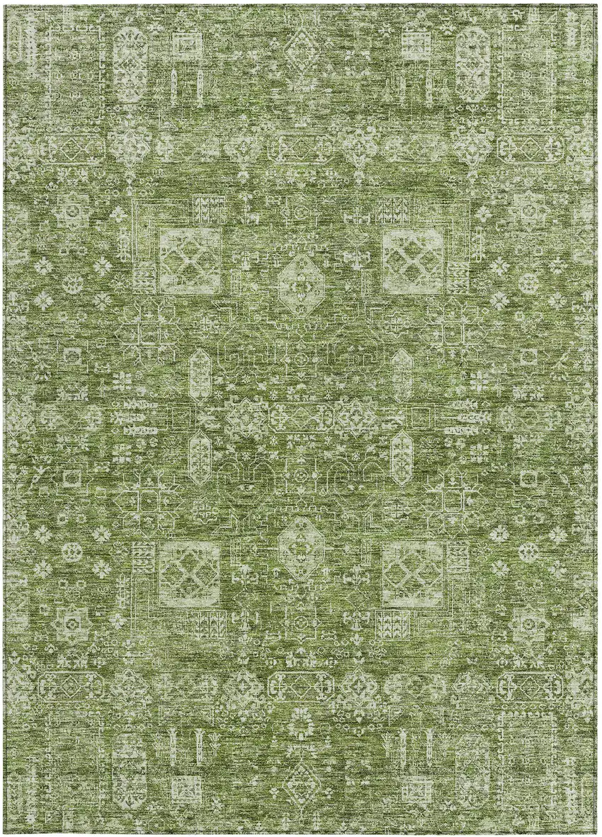 Artichoke Green And Ivory Oriental Washable Indoor Outdoor Area Rug Photo 4