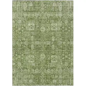 Photo of Artichoke Green And Ivory Oriental Washable Indoor Outdoor Area Rug
