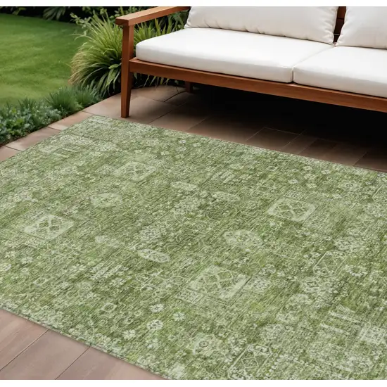 Artichoke Green And Ivory Oriental Washable Indoor Outdoor Area Rug Photo 1