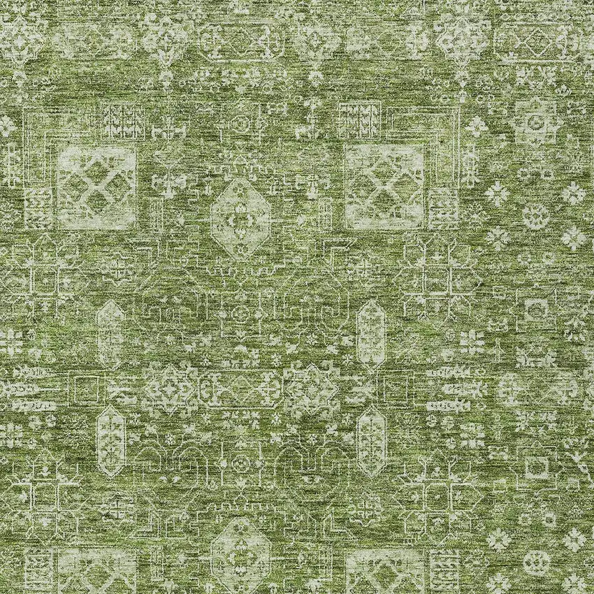 Artichoke Green And Ivory Oriental Washable Indoor Outdoor Area Rug Photo 5