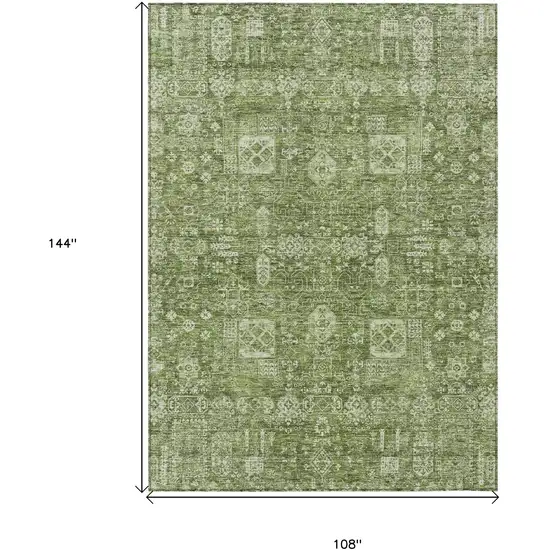 Artichoke Green And Ivory Oriental Washable Indoor Outdoor Area Rug Photo 3