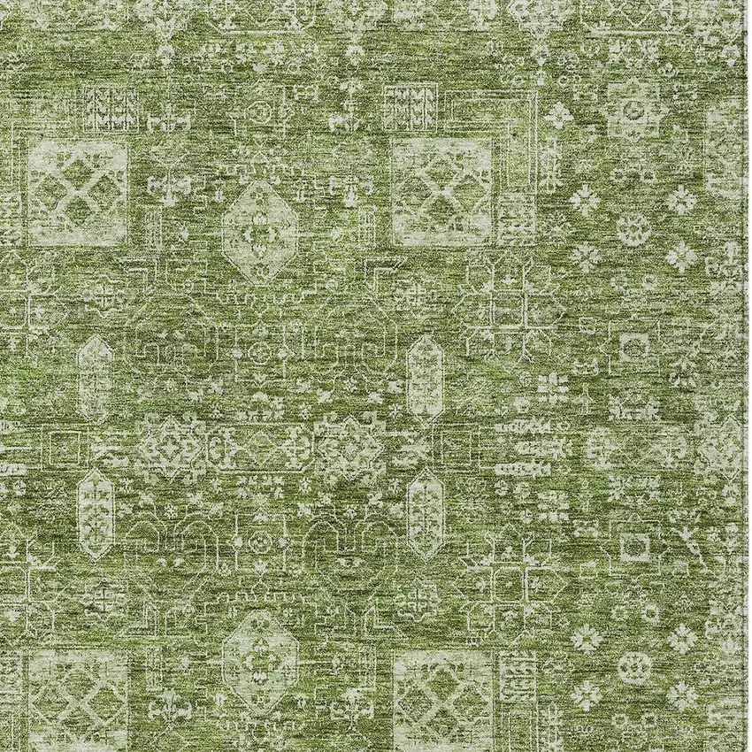Artichoke Green And Ivory Oriental Washable Indoor Outdoor Area Rug Photo 6