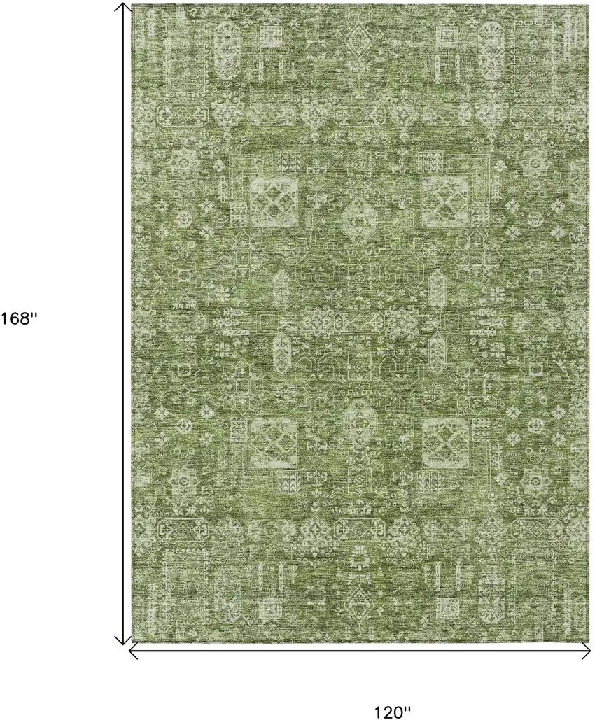 Artichoke Green And Ivory Oriental Washable Indoor Outdoor Area Rug Photo 3