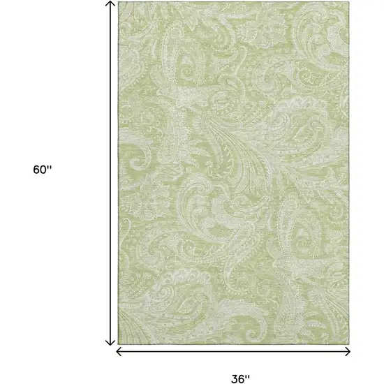 Artichoke Green And Ivory Paisley Washable Area Rug With UV Protection Photo 3