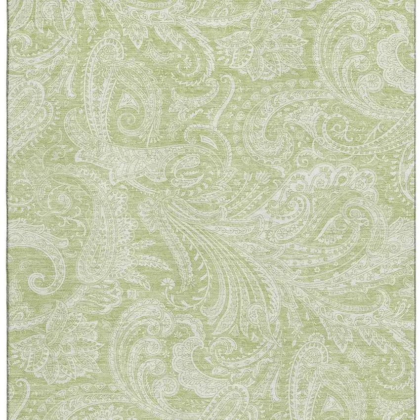 Artichoke Green And Ivory Paisley Washable Area Rug With UV Protection Photo 1