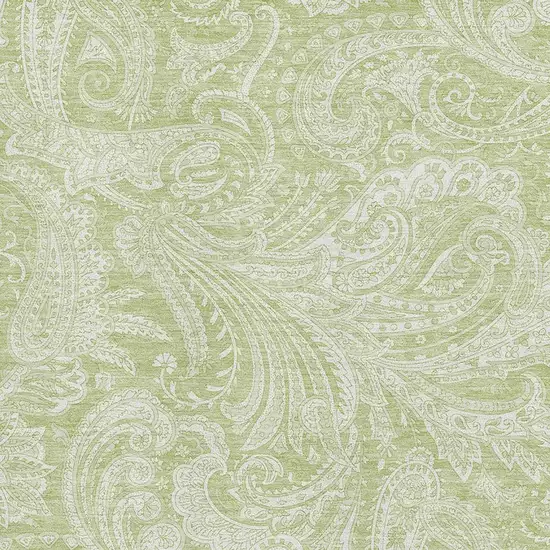 Artichoke Green And Ivory Paisley Washable Area Rug With UV Protection Photo 5