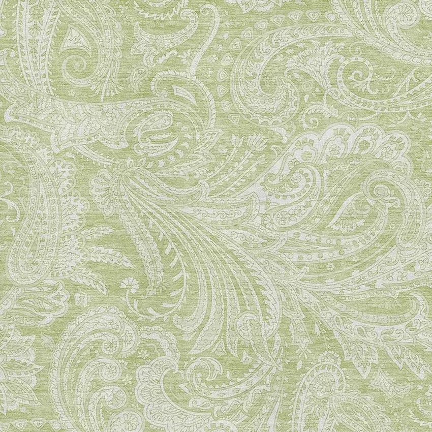 Artichoke Green And Ivory Paisley Washable Area Rug With UV Protection Photo 5