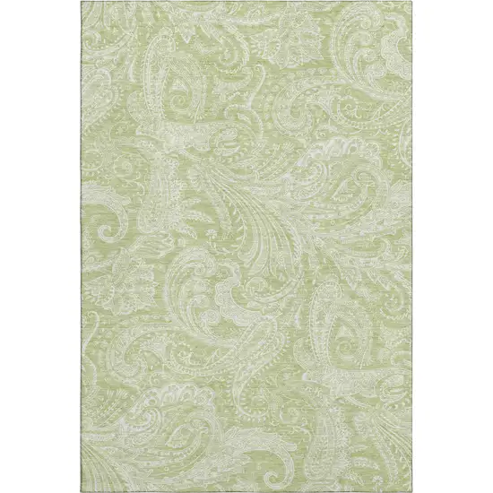 Artichoke Green And Ivory Paisley Washable Area Rug With UV Protection Photo 6