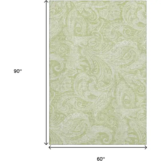 Artichoke Green And Ivory Paisley Washable Area Rug With UV Protection Photo 3
