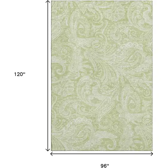 Artichoke Green And Ivory Paisley Washable Area Rug With UV Protection Photo 3