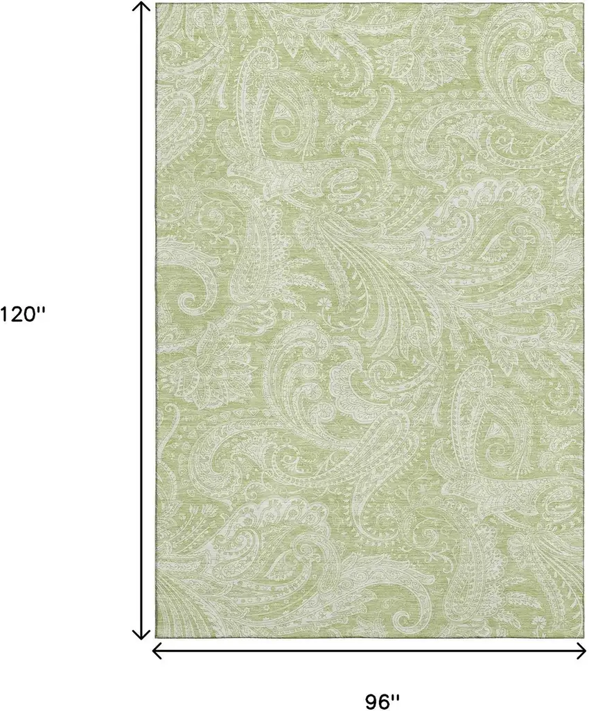 Artichoke Green And Ivory Paisley Washable Area Rug With UV Protection Photo 3