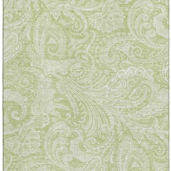 Artichoke Green And Ivory Paisley Washable Area Rug With UV Protection Photo 4