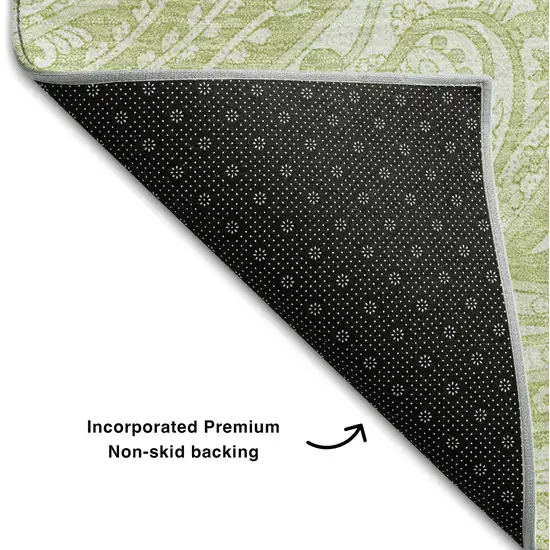 Artichoke Green And Ivory Paisley Washable Area Rug With UV Protection Photo 6