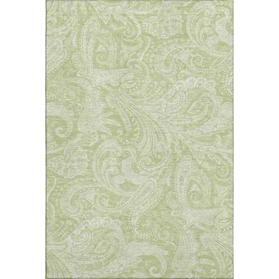 Artichoke Green And Ivory Paisley Washable Area Rug With UV Protection Photo 2
