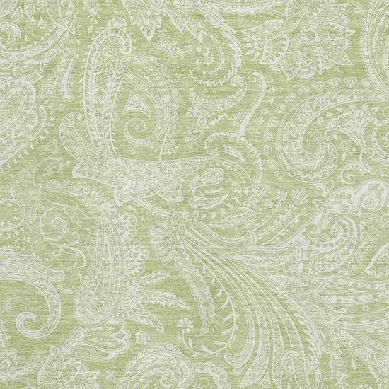 Artichoke Green And Ivory Paisley Washable Area Rug With UV Protection Photo 1
