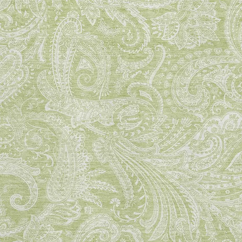 Artichoke Green And Ivory Paisley Washable Area Rug With UV Protection Photo 1